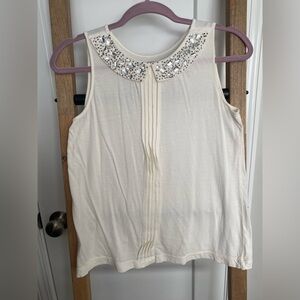 LOFT Cream Embellished Collar Blouse